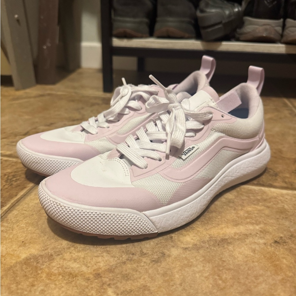 Vans Women's Soft Pink and White Sneakers